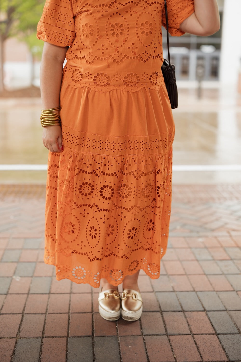Ginger Eyelet Smocked Waist Midi Skirt (S-XL)