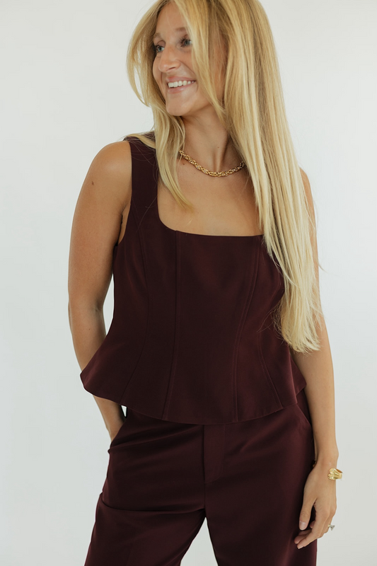 Leanne Wine Peplum Top