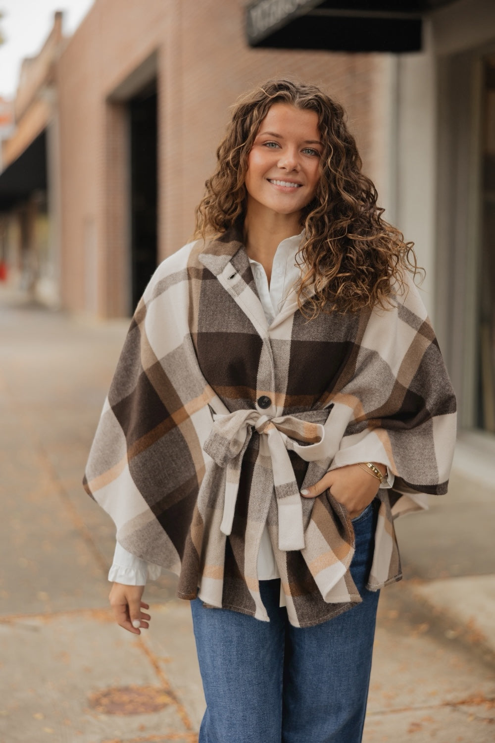 Brown Plaid Belted Wrap