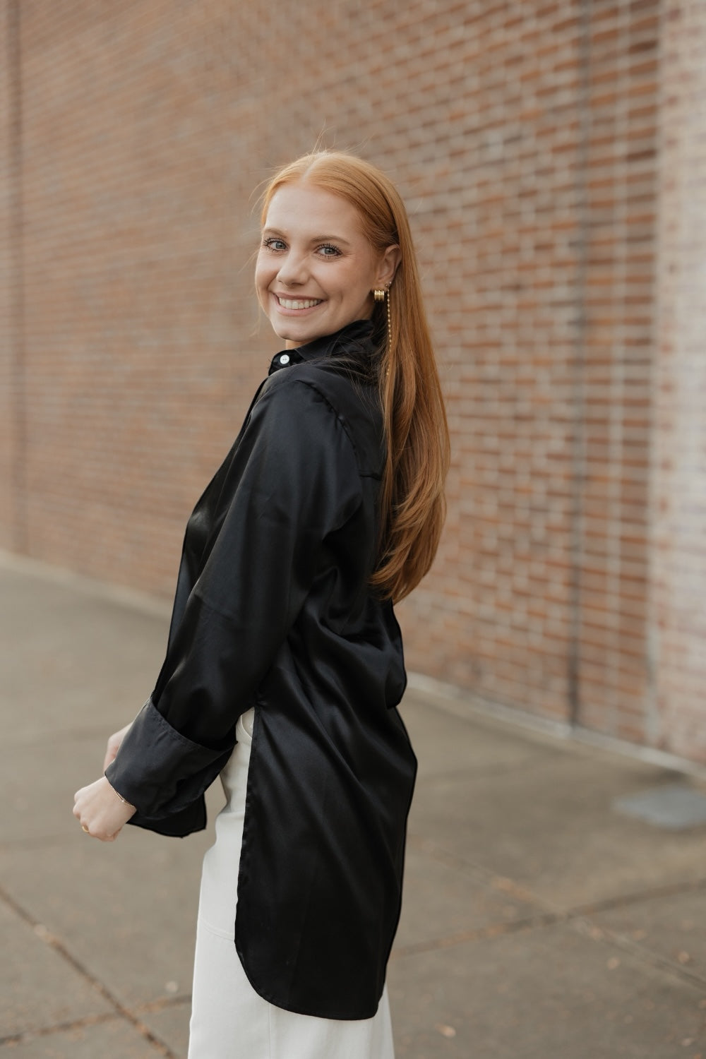 Marley Black Satin Button Down (S-3XL)