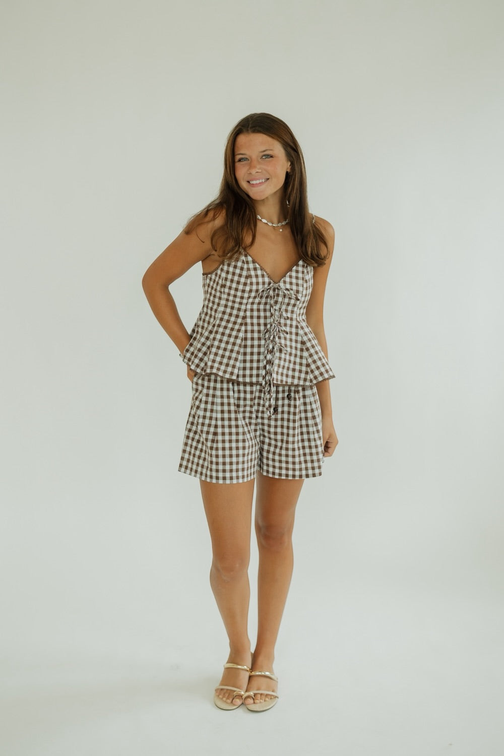 Rocco Pleated Brown Checkered Short