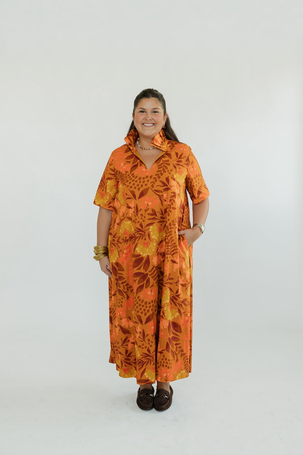Audrey Sienna Meadows Ruffle Collar Midi Dress (S-3XL)