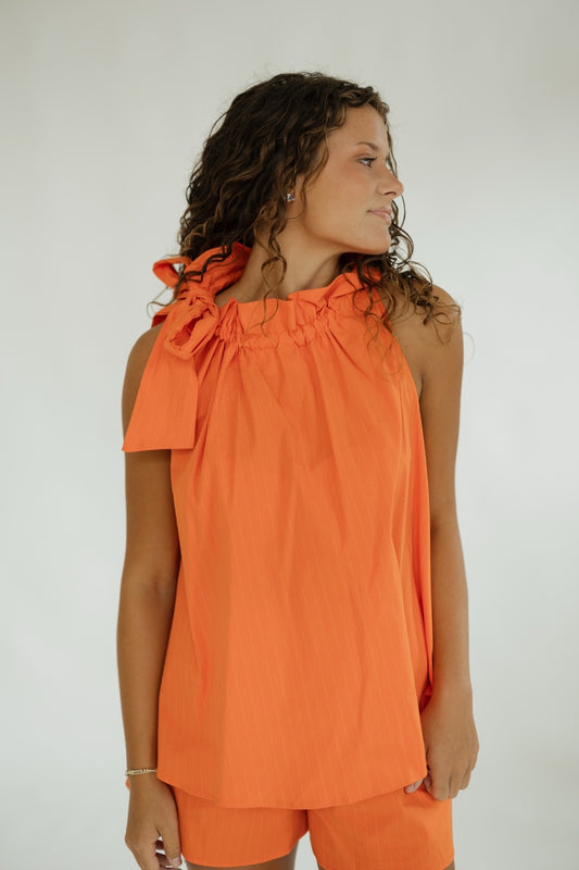 Bridget Orange Pinstripe Tie Neck Tank (S-3XL)