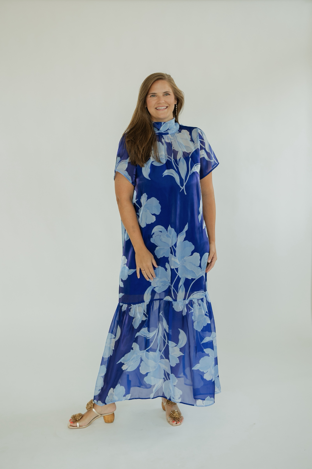 Dime Navy Blue Organza Mockneck Maxi Dress (XS-3XL)