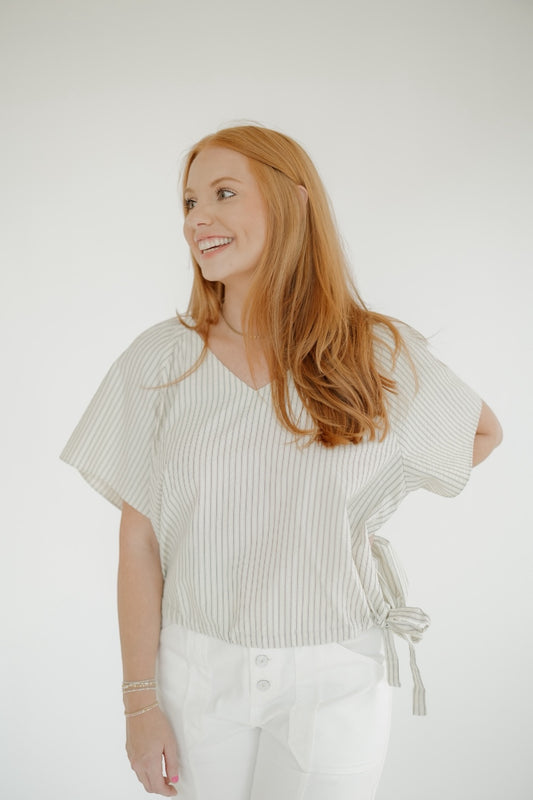 Striped Side Ribbon Tie Shirt