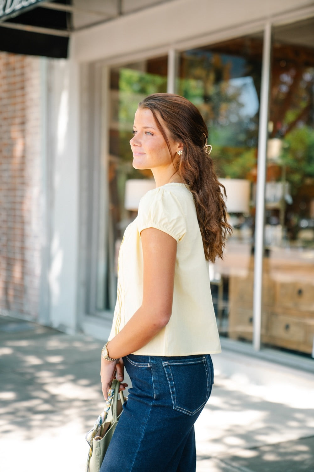 Sara Butter Yellow Front Pleat Button Up Top (XS-3XL)