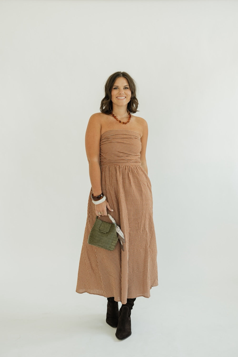 Terracotta Check Maxi Dress