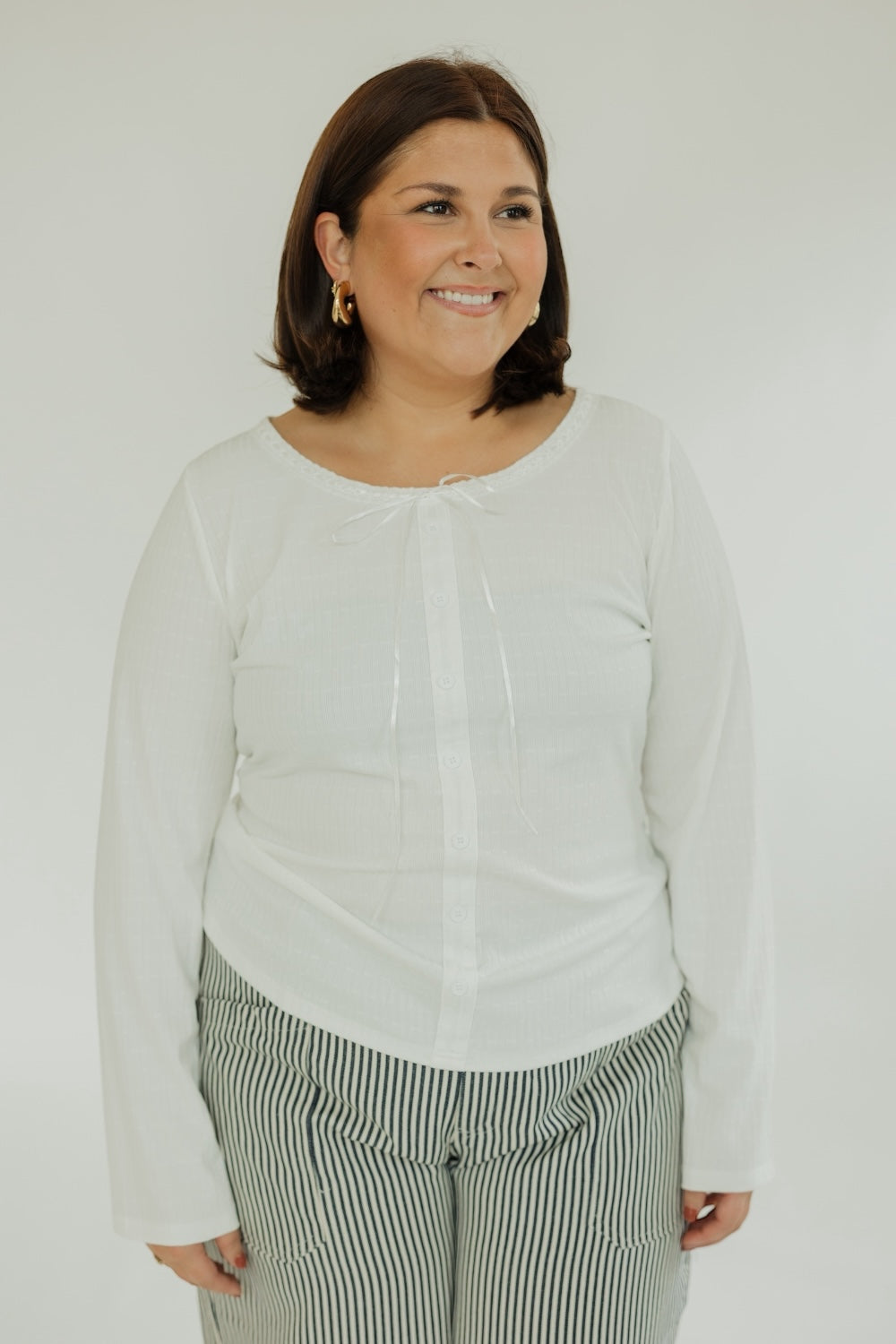 White Long Sleeve Layering Top (S-3XL)