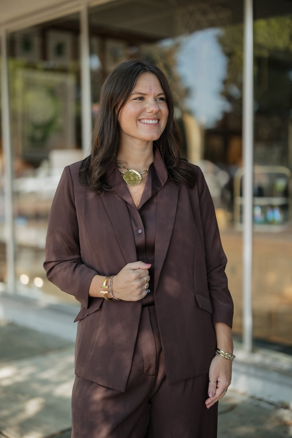 GraceAnn Espresso Shirred Sleeve Blazer (XS-XL)