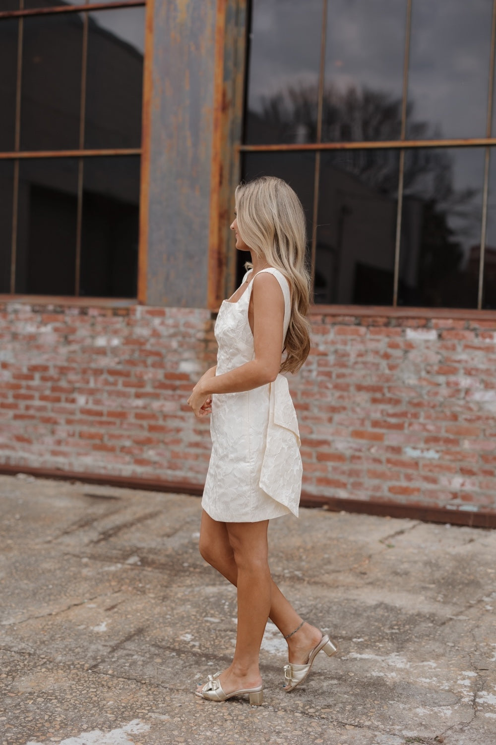 Susan White Jacquard Back Bow Mini Dress Susan White Jacquard Back Bow Mini Dress