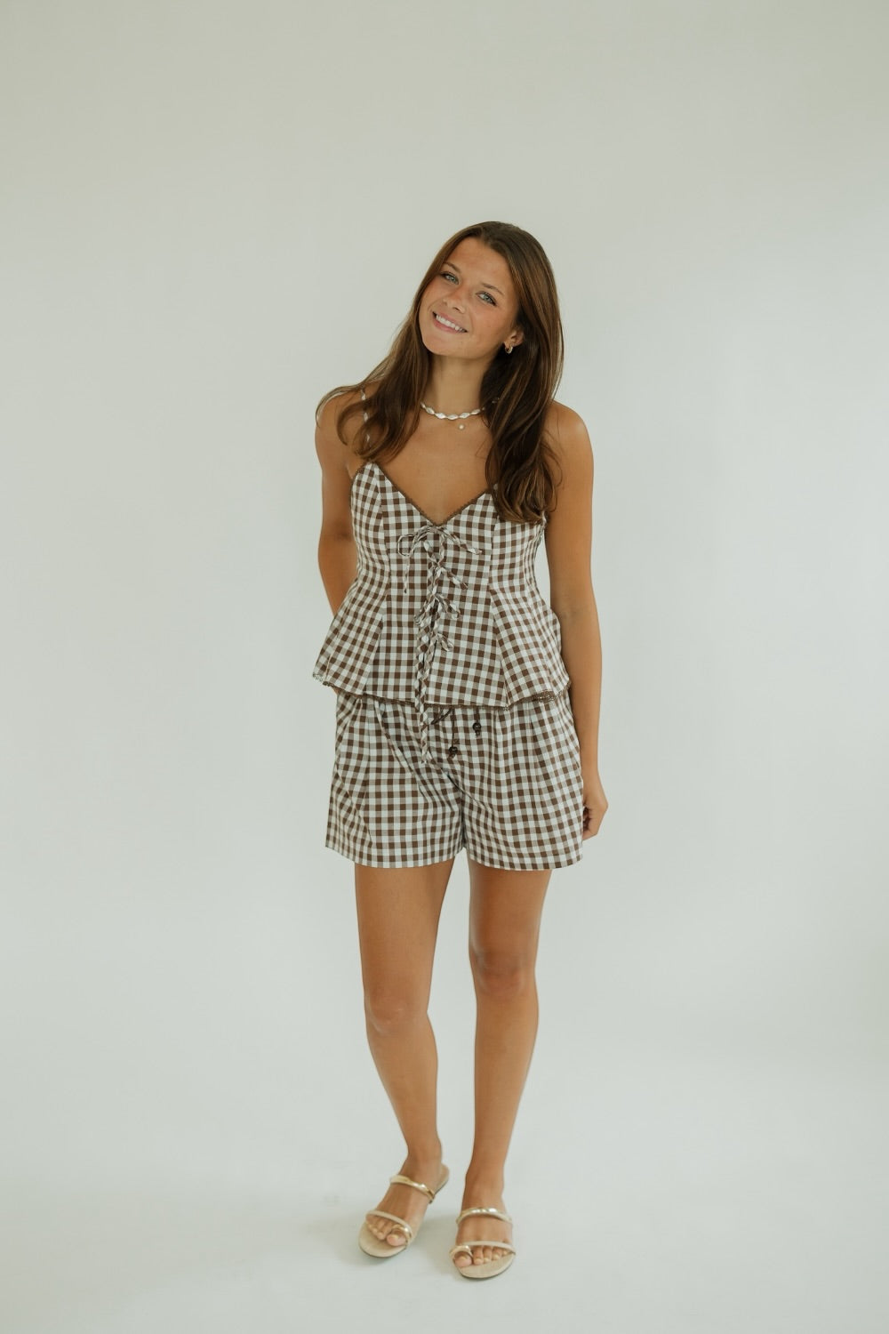Holly Tie Brown Checkered Tank Top