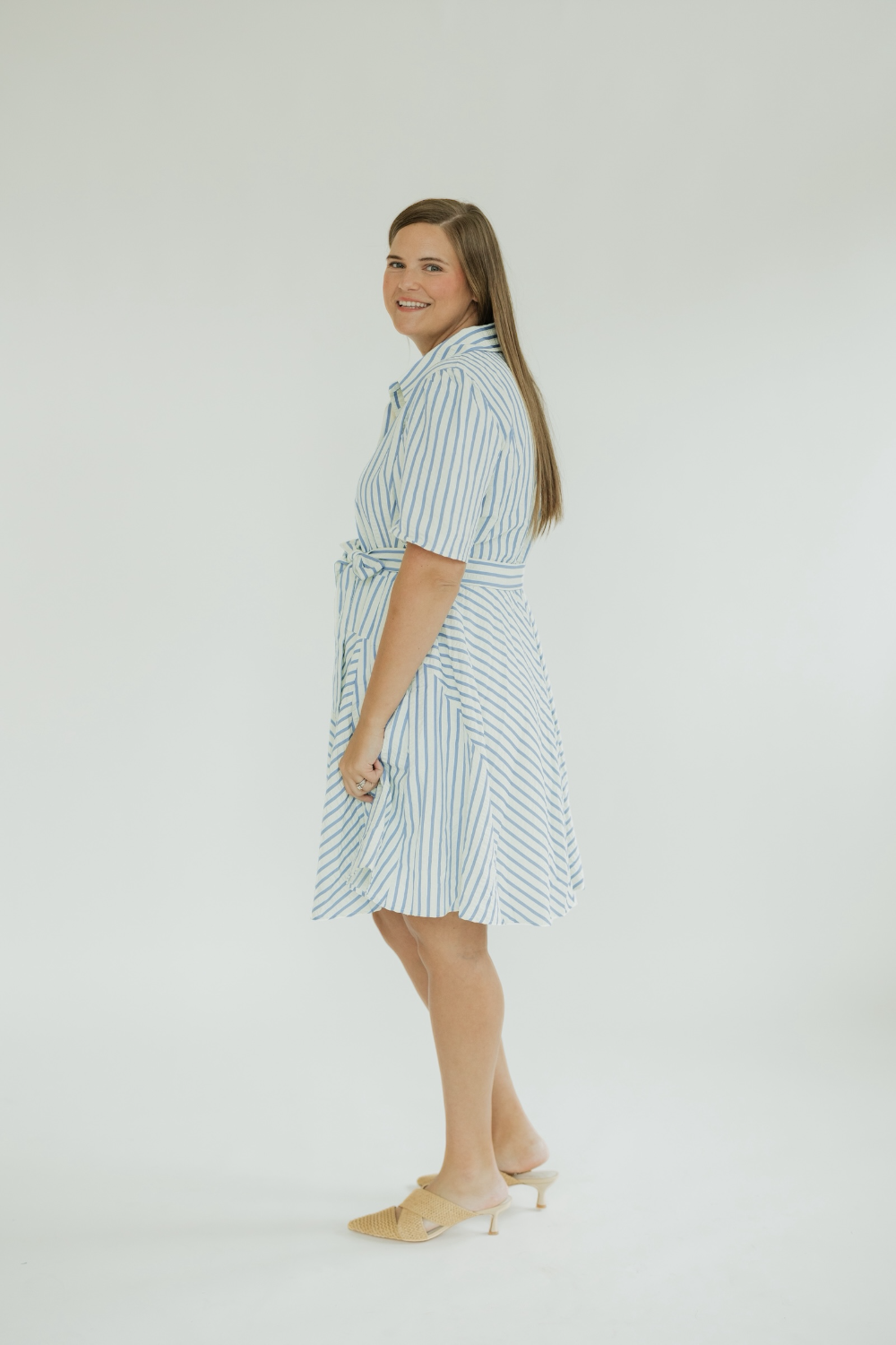 Barb Striped Button Down Mini Dress (S-2XL)