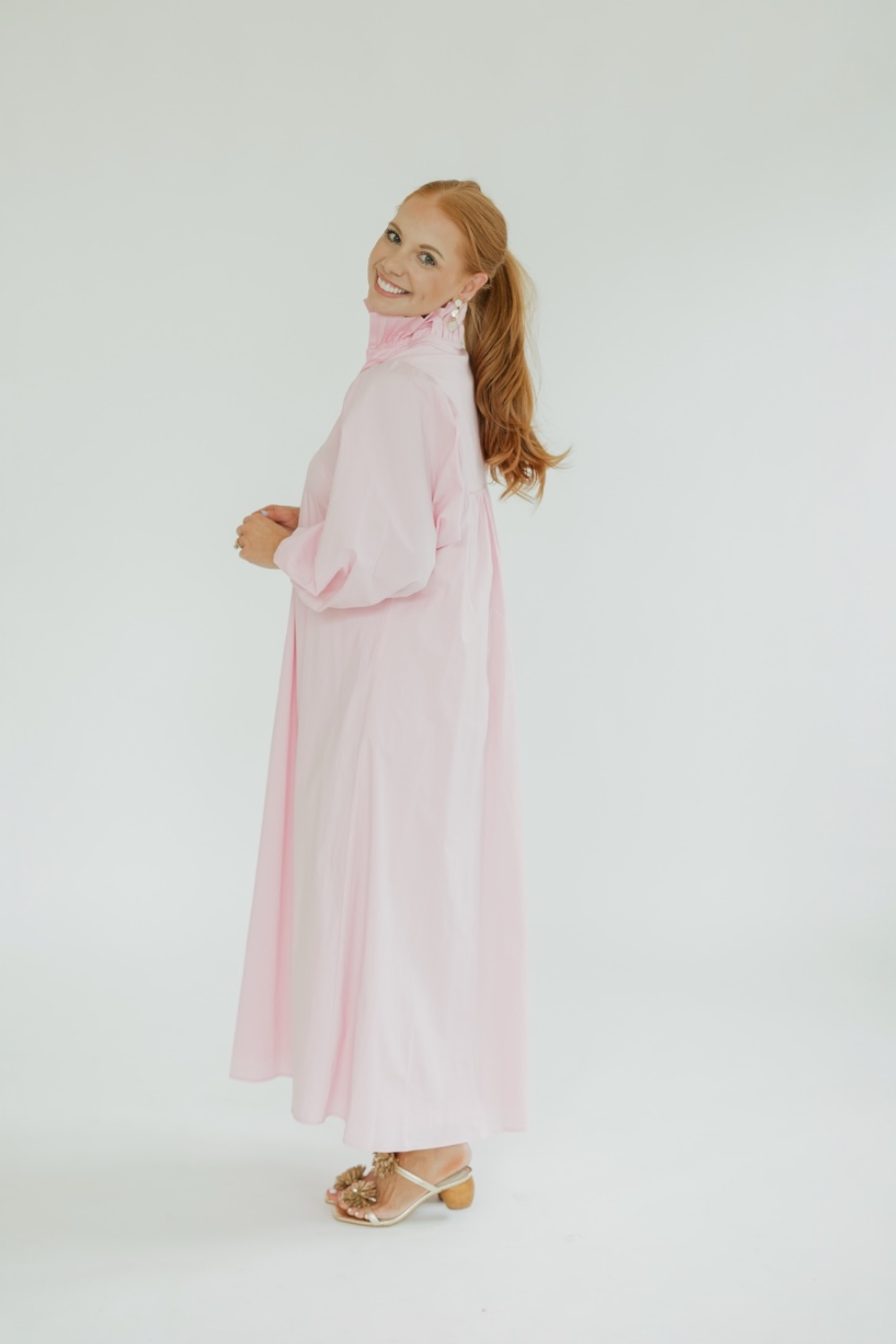 Layla Pink Ruffle Collar Midi Dress