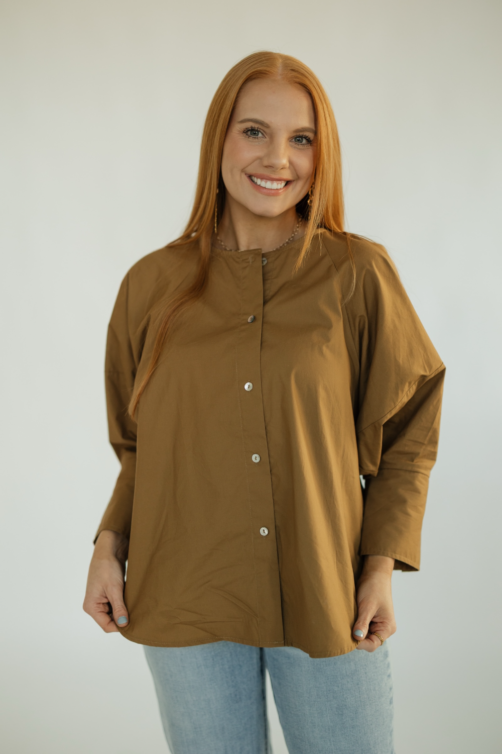 Kerry Khaki Button Down Blouse