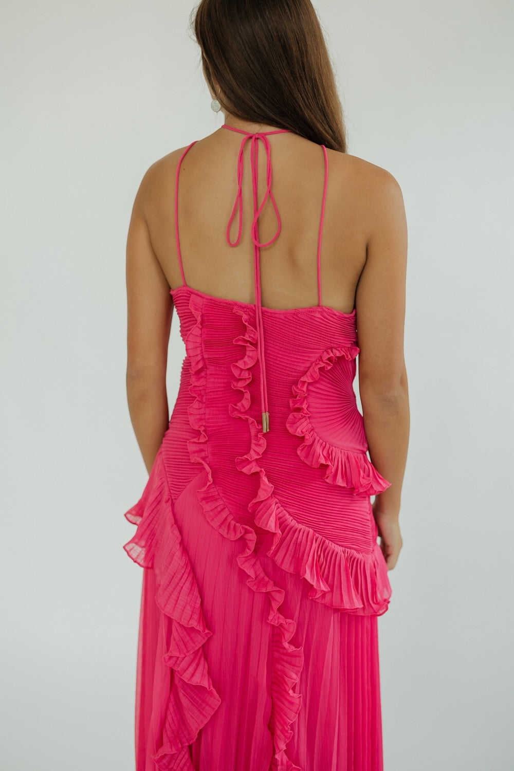 Cecilia Fuchsia Ruched Chiffon Midi Dress