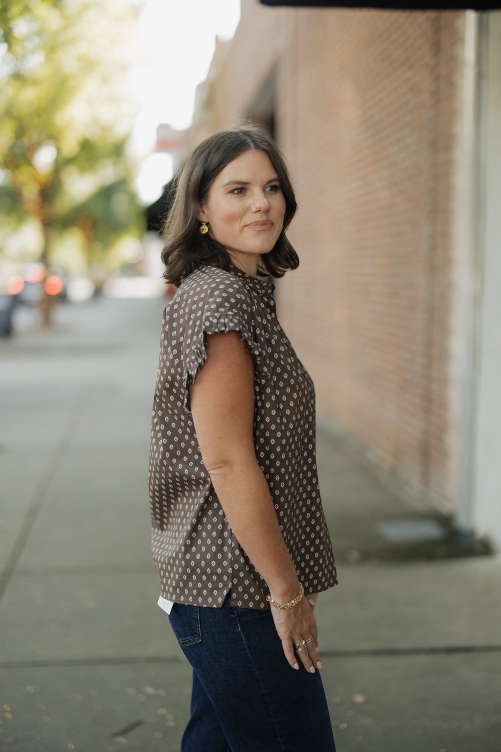 Ginny Brown Geometric Diamond Print Top
