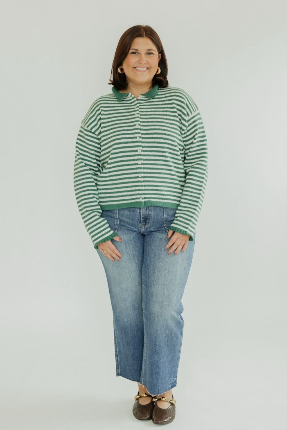 Stacie Green Striped Cardigan (S-3XL)