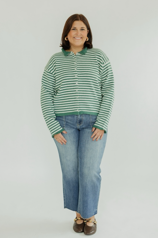 Stacie Green Striped Cardigan (S-3XL)