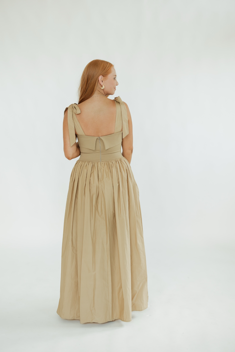 Karina Khaki Tie Sleeve Maxi Dress