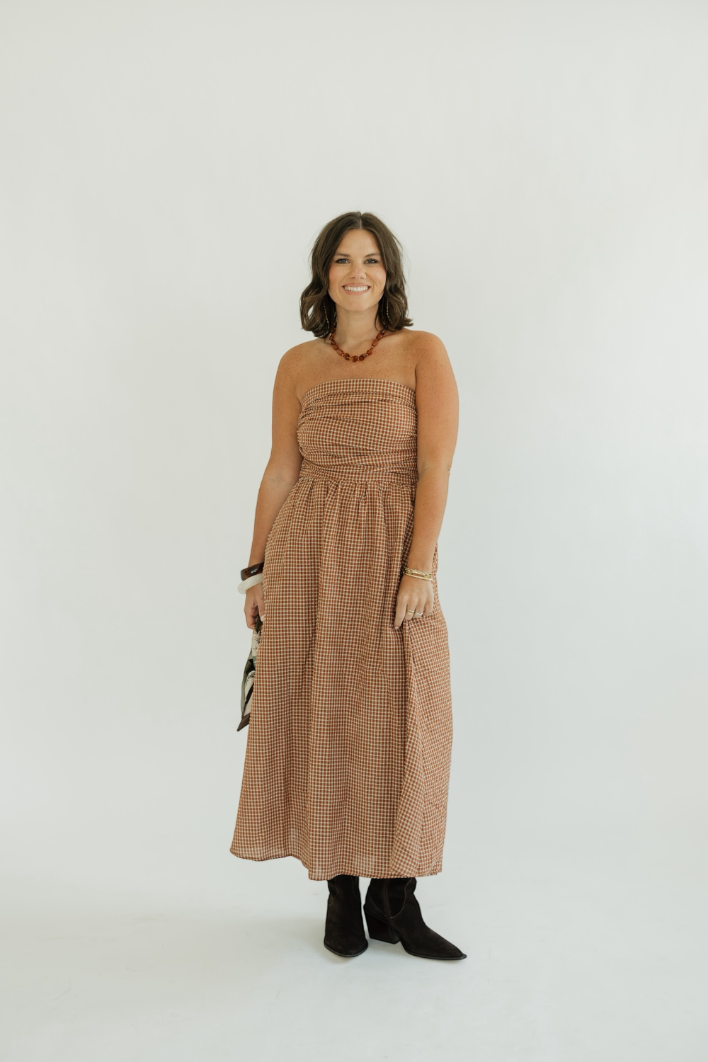 Terracotta Check Maxi Dress