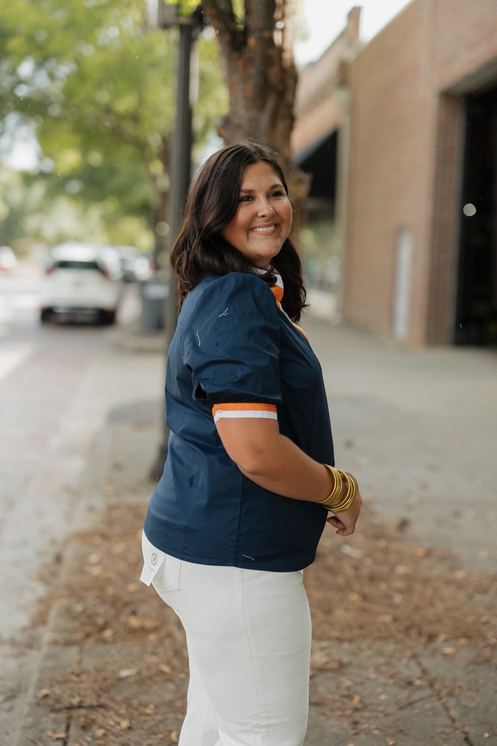 Tricia Navy & Orange Top (XS-2XL)