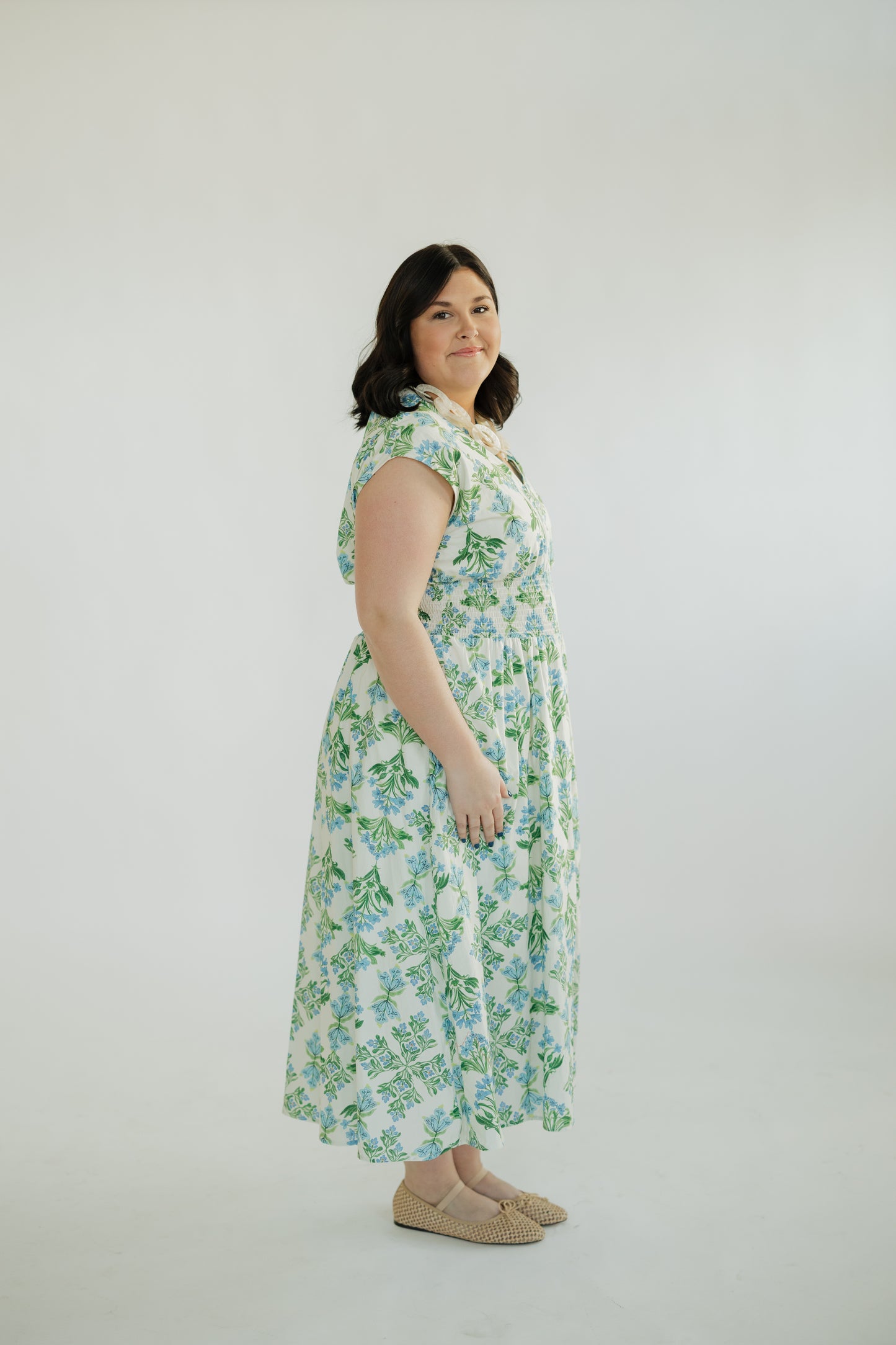 Stella Floral Zip Front Cinched Waist Midi Dress (S-2XL)