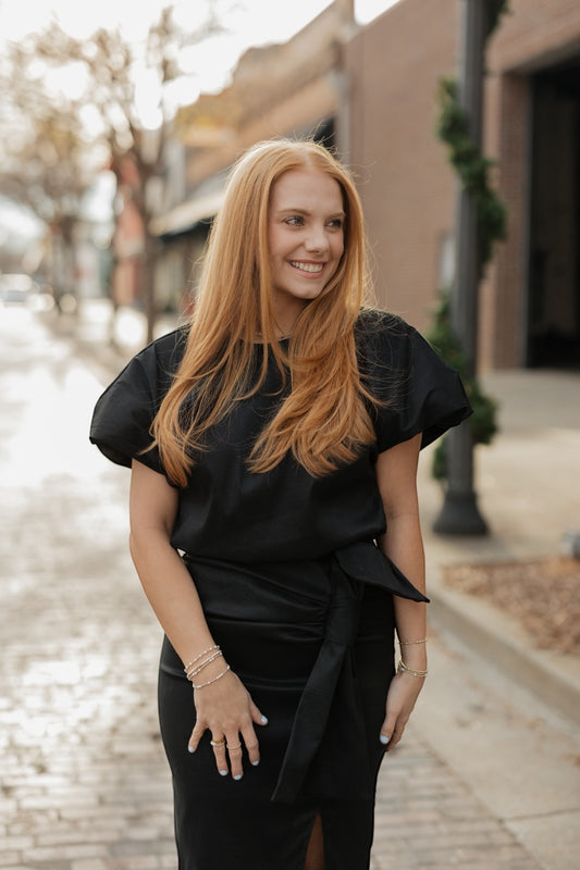 Camdyn Black Taffeta  Bubble Hem Top (S-3XL)