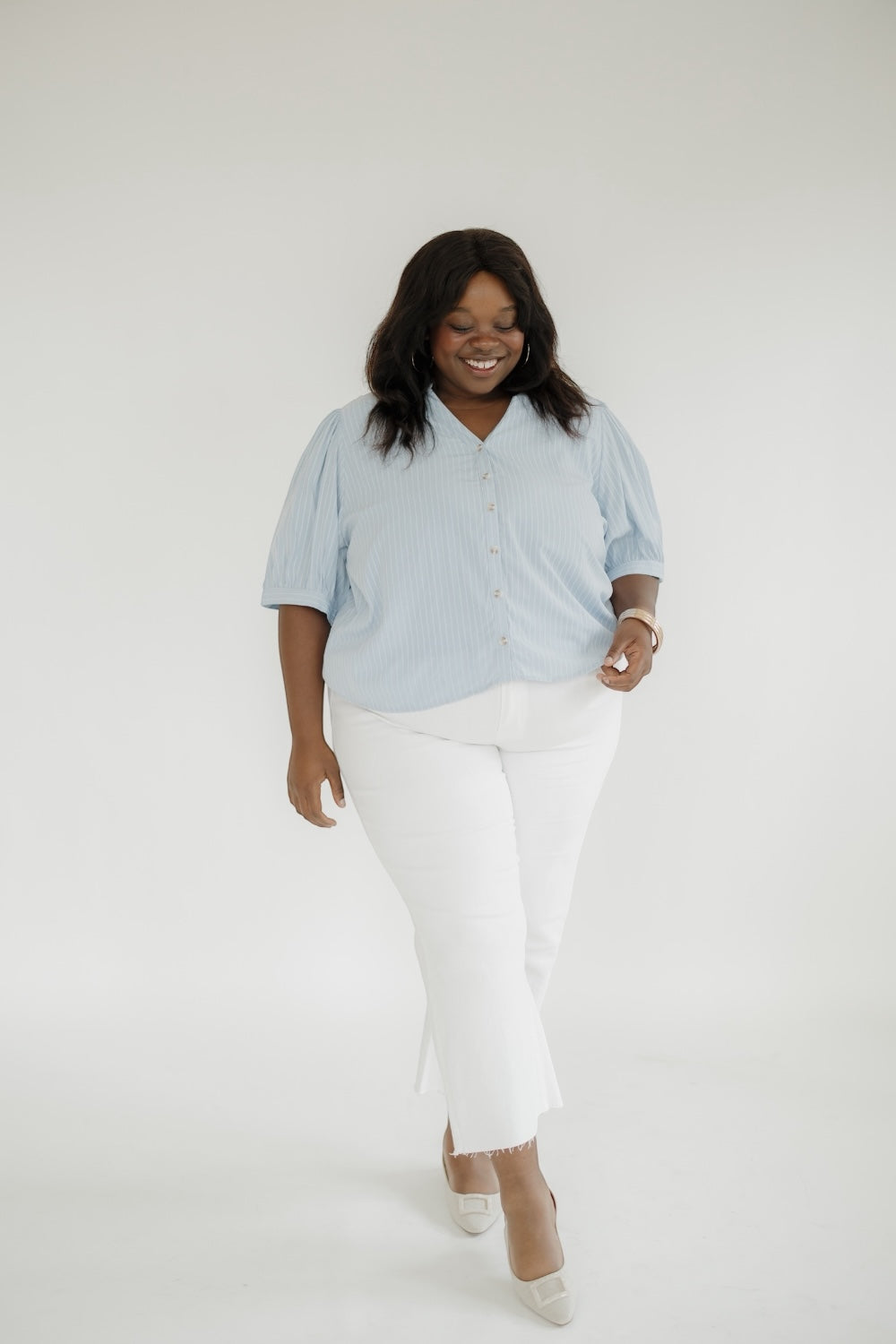 Rhi Striped V-neck Button Up Blouse