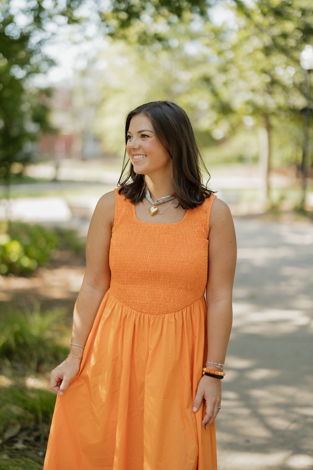 Brinley Orange Smocked Top Midi Dress (S-3XL)