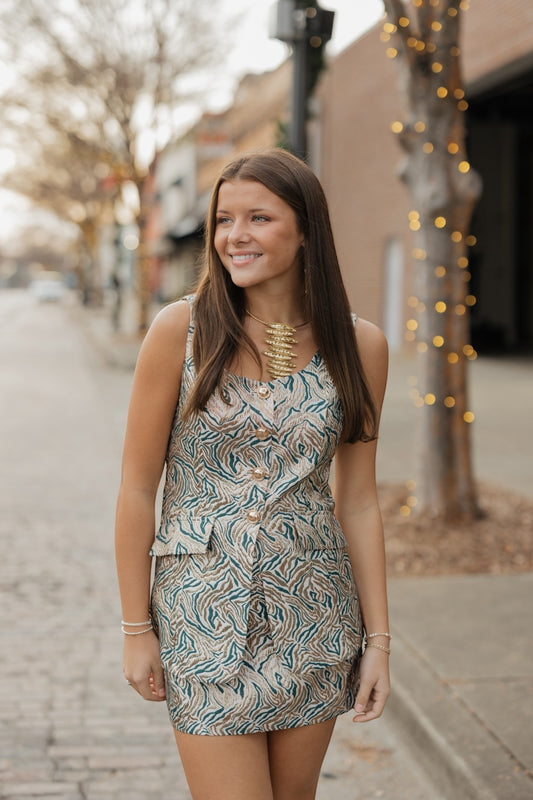 Angeline Zebra Jacquard Romper Set