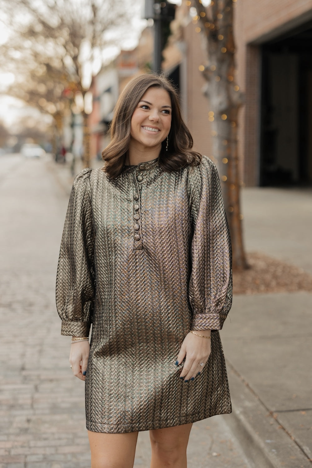 Maeve Gold Jacquard Mini Dress