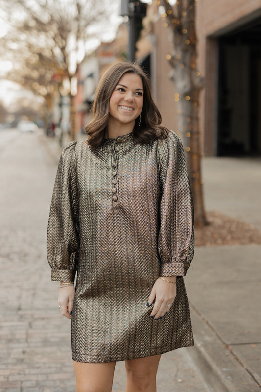 Maeve Gold Jacquard Mini Dress