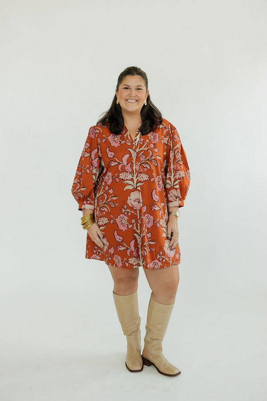 Fran Cinnamon Floral Mini Dress (S-2XL)