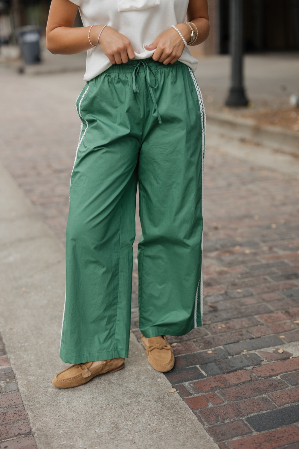 Wren Green Poplin Trim Track Pants