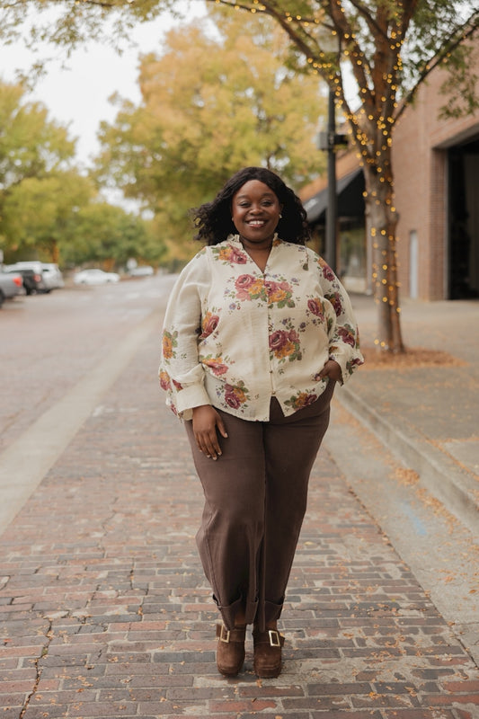 Merlot Floral Ruffle Collar Top (S-2XL)