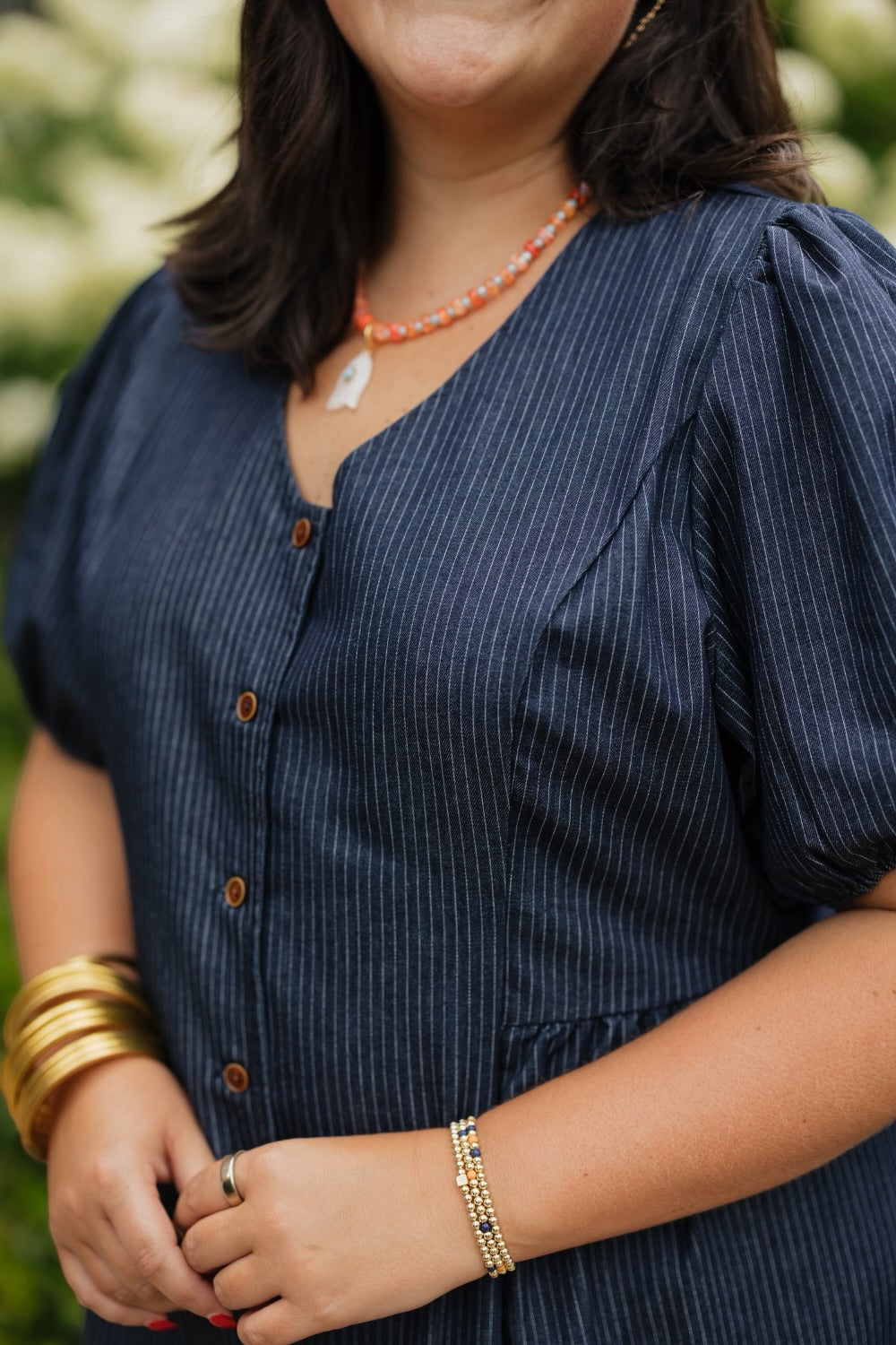 Clara Pinstripe Denim Button Up Dress