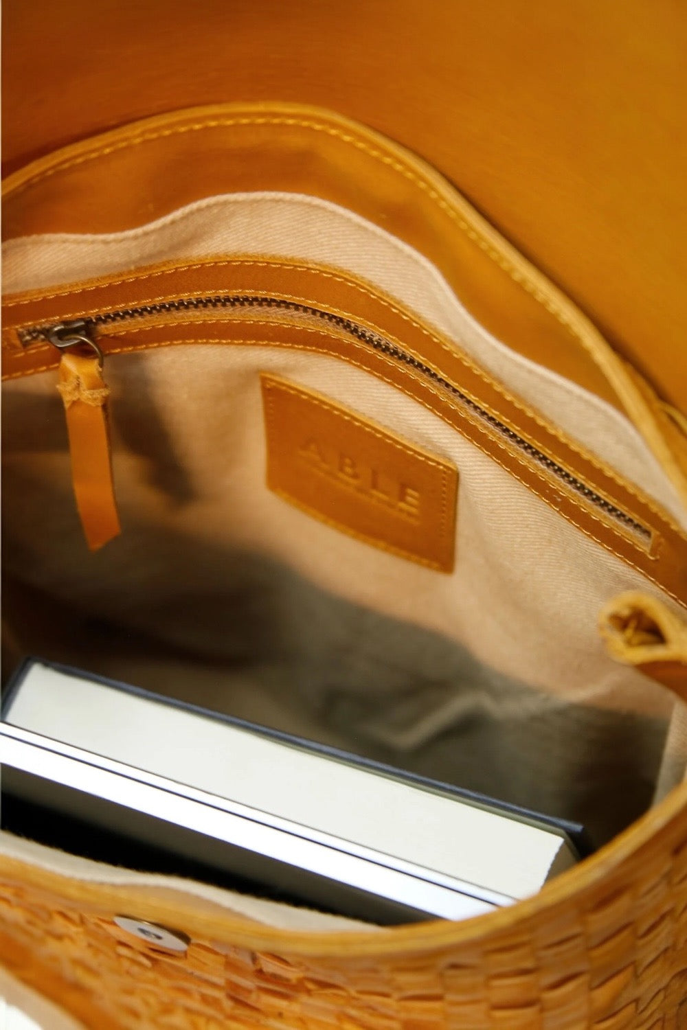cognace yellow leather backpack Elsa Basketweave Backpack in Cognac by Able – Studio 3:19