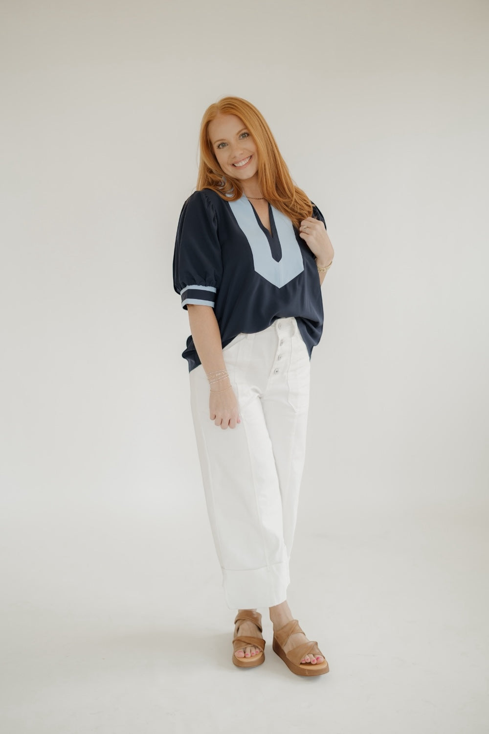 Navy Contrast Collar Top (S-2XL)