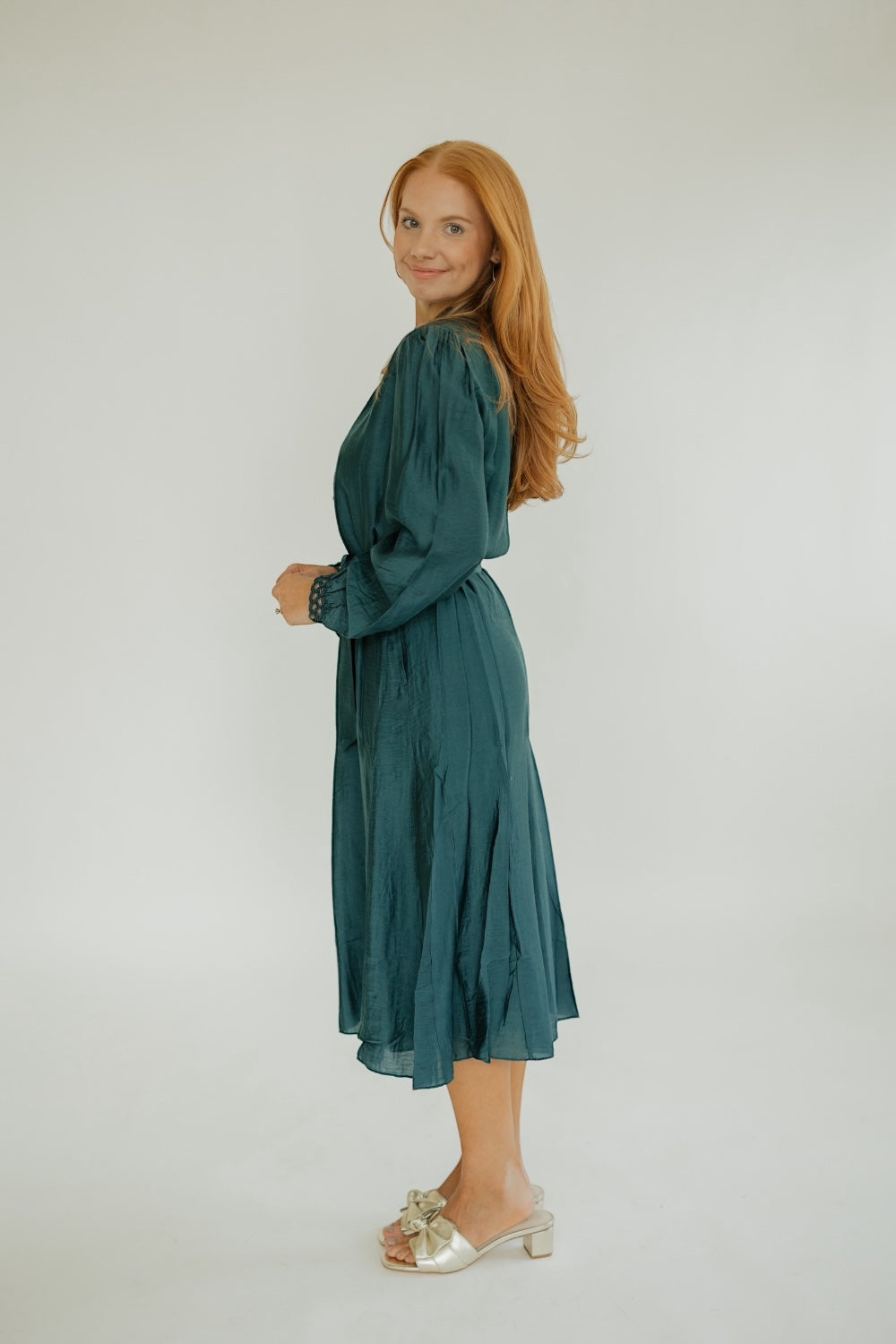 Talia Dark Teal Binding Detail Midi Dress