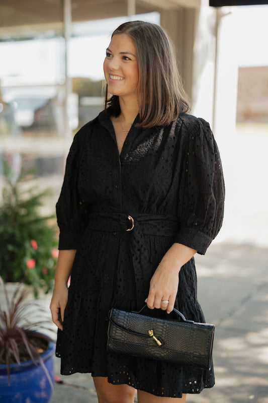 Yara Black Eyelet Mini Dress