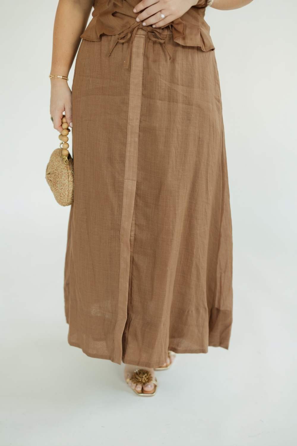 Laura Caramel Linen Split Midi Skirt (XS-XL)