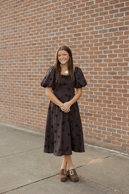 Coco Polka Dot Linen Midi Dress