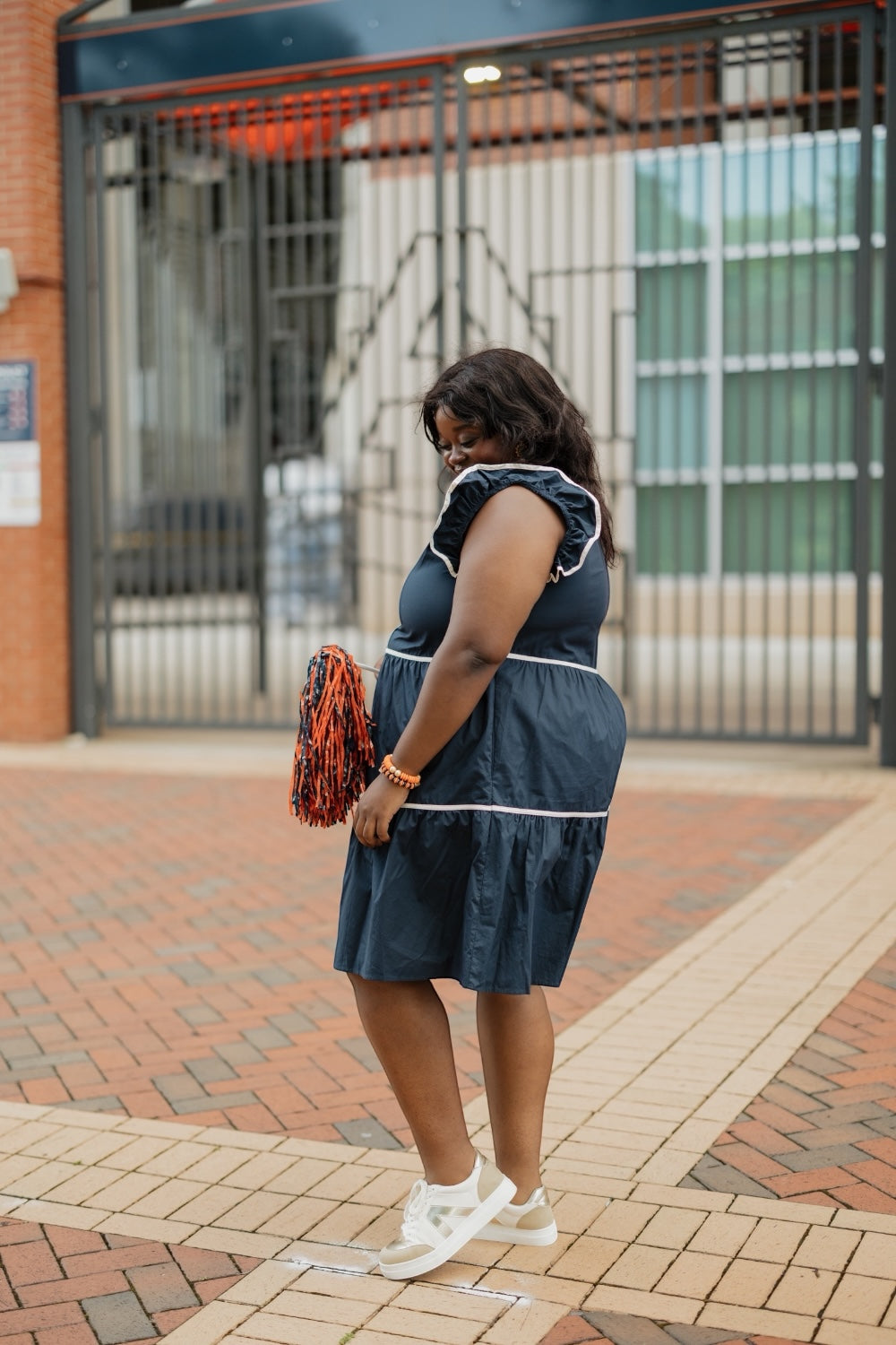 Sandy Navy Flutter Sleeve Ruffle Dress (S-2XL)