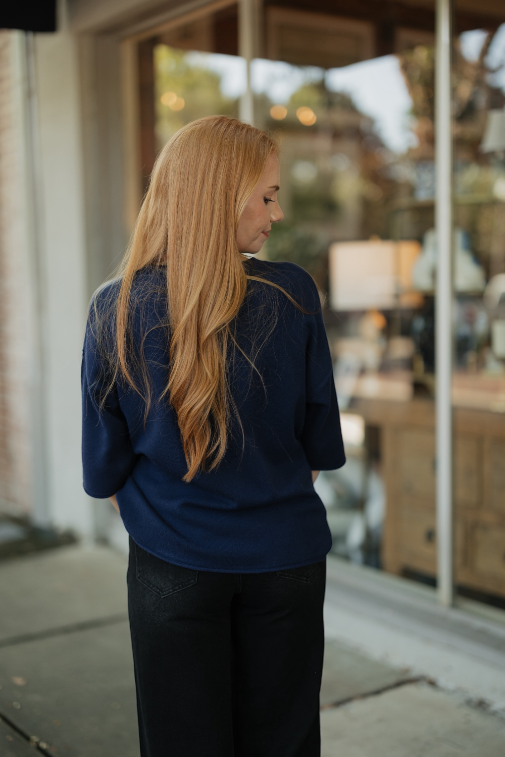 Navy Oversized Short Sleeve Knit Sweater