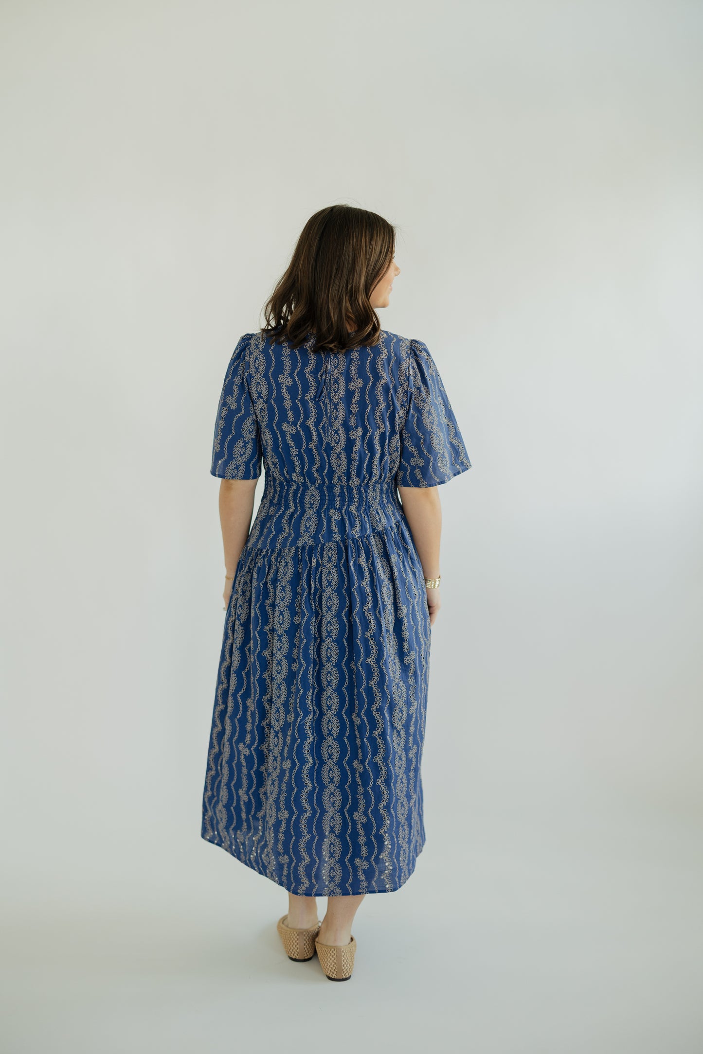 Berry Blue Embroidered Midi Dress