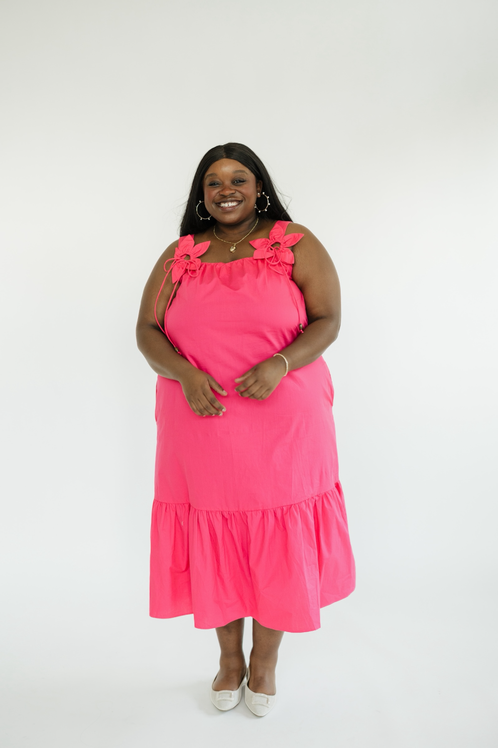 Paula Hot Pink Floral Sleeve Midi Dress (S-3XL)