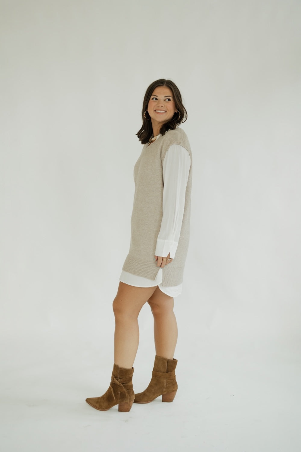 Judy Beige Sweater Shirt Dress (XS-XL)