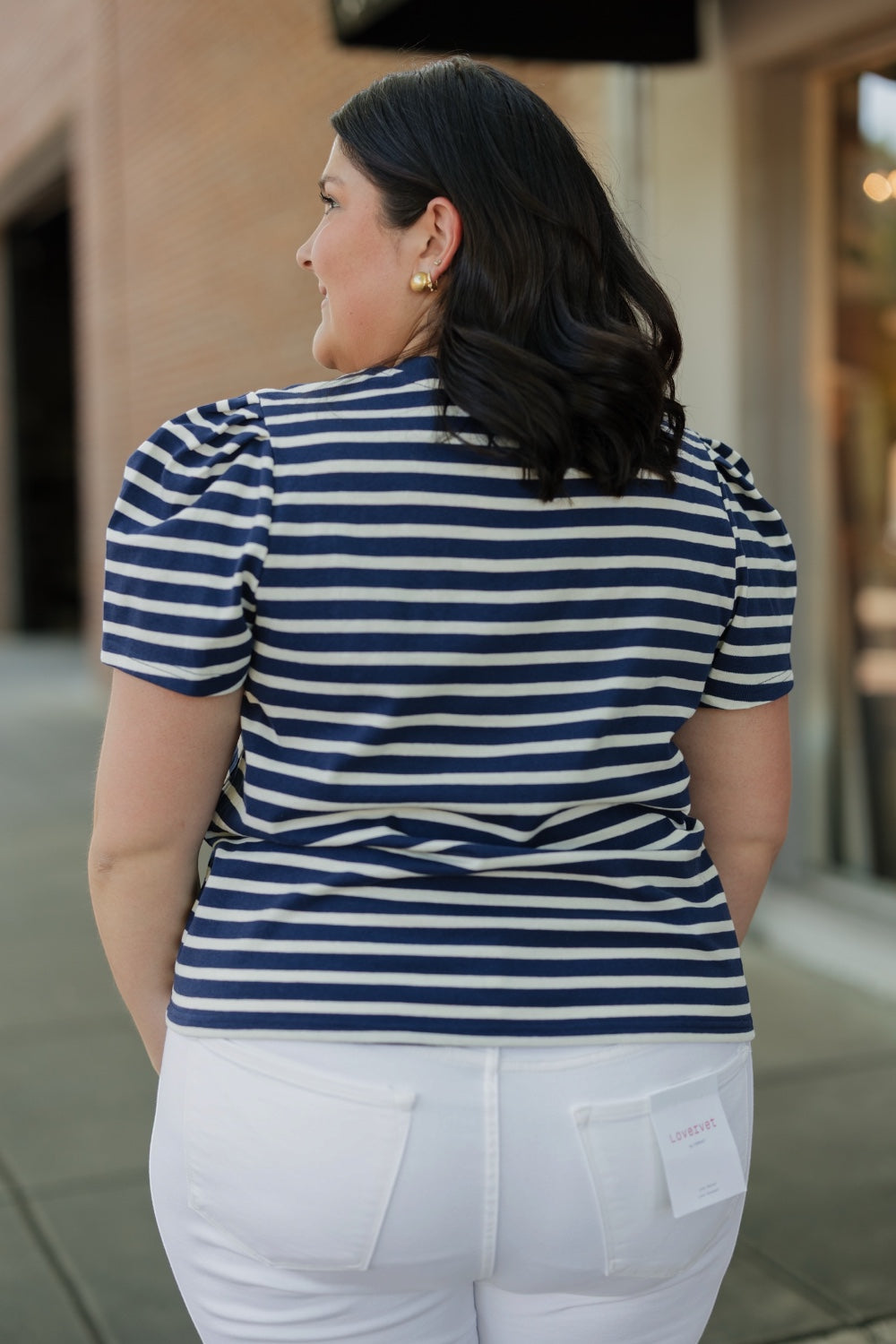 Larissa Navy Striped Pleat Sleeve Tee (XS-XL)