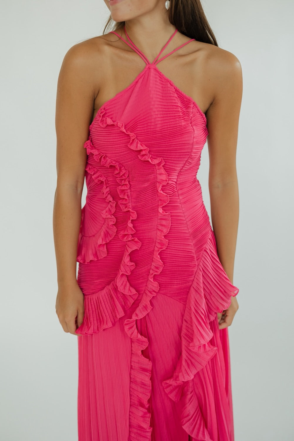 Cecilia Fuchsia Ruched Chiffon Midi Dress