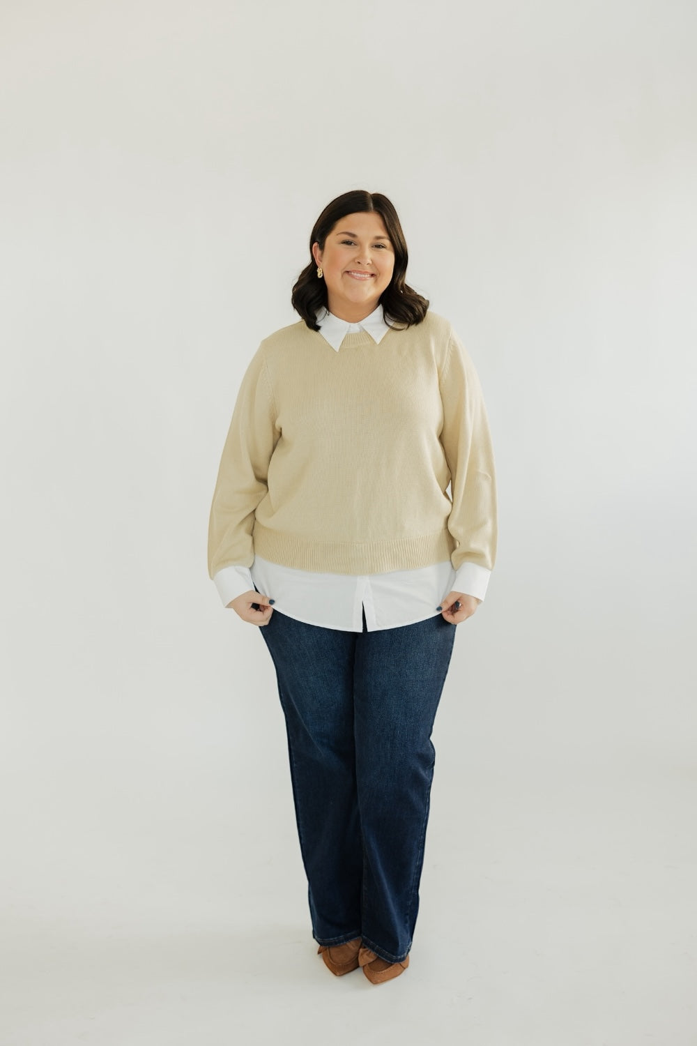 Azira Mix Media Collared Sweater (XS-3XL)